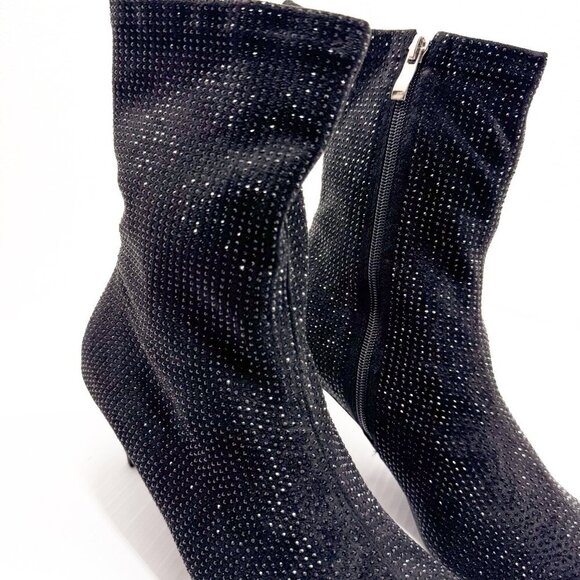 Azalea Wang Nerola Black Rhinestone Ankle Boots Size 10 Pointed Toe Kitten Heel - Picture 4 of 13